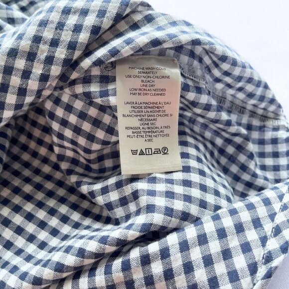 PILCRO WHITE BLUE CHECKERED GINGHAM OVERSIZED COLLARLESS BUTTON DOWN SHIRT - L - Picture 10 of 11